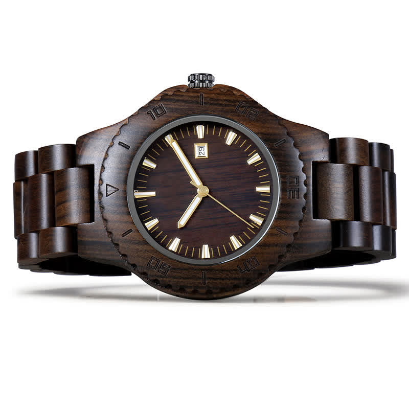 Men's Calendar Display Analog Quartz Wooden Watch