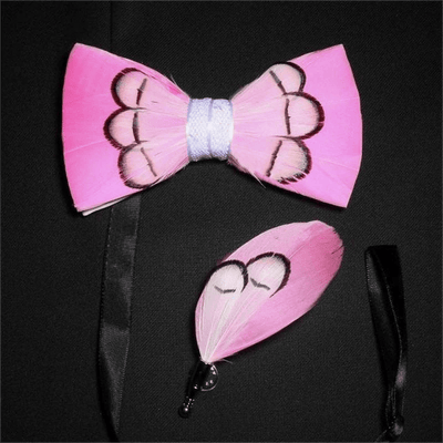 Kid's Powerfully Pink Feather Bow Tie with Lapel Pin