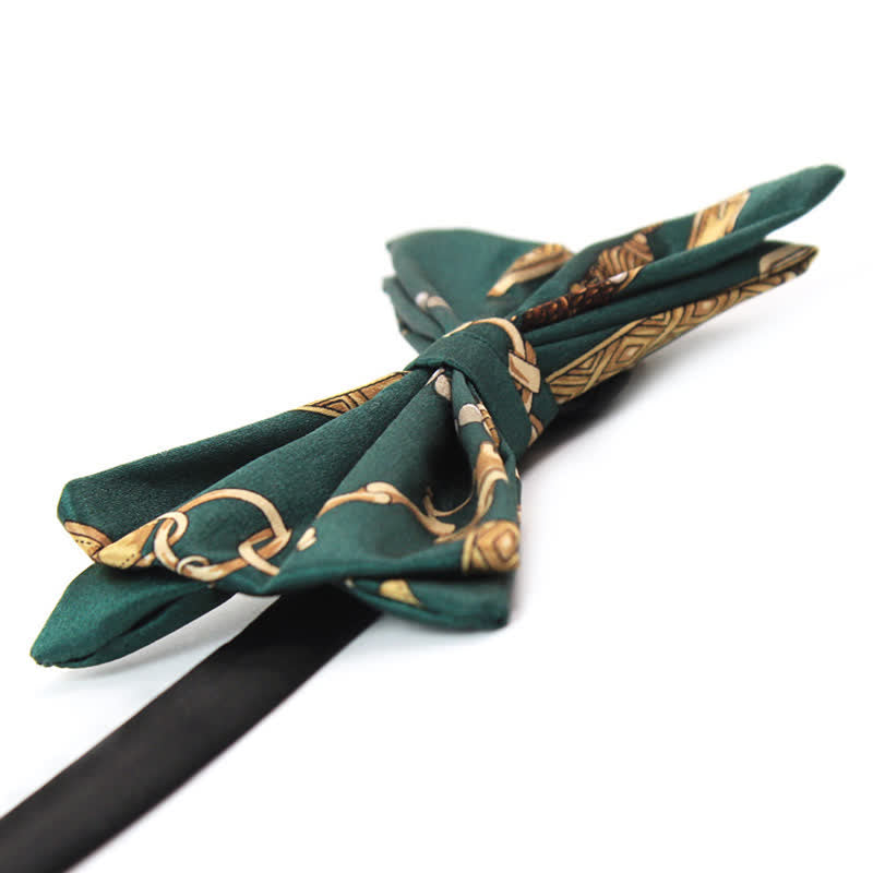 Men's Retro Green & Gold Royal Court Print Bow Tie