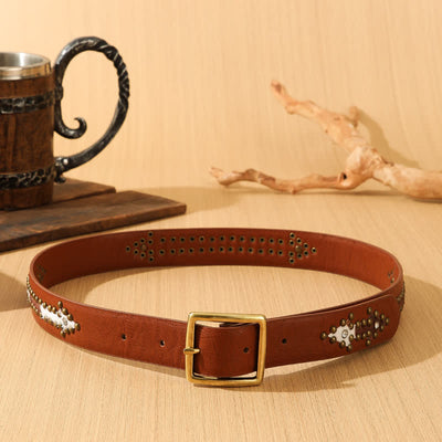 Women's Western Studded Imitated Furs Leather Belt