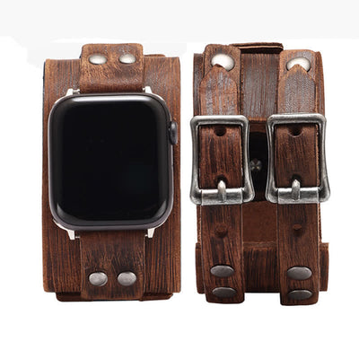 Stylish Double Strap Genuine Leather Watch Band