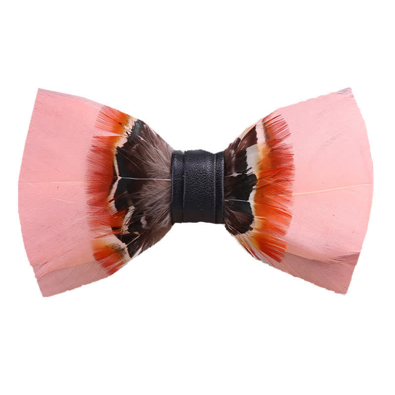 Pop Pink Feather Bow Tie with Lapel Pin