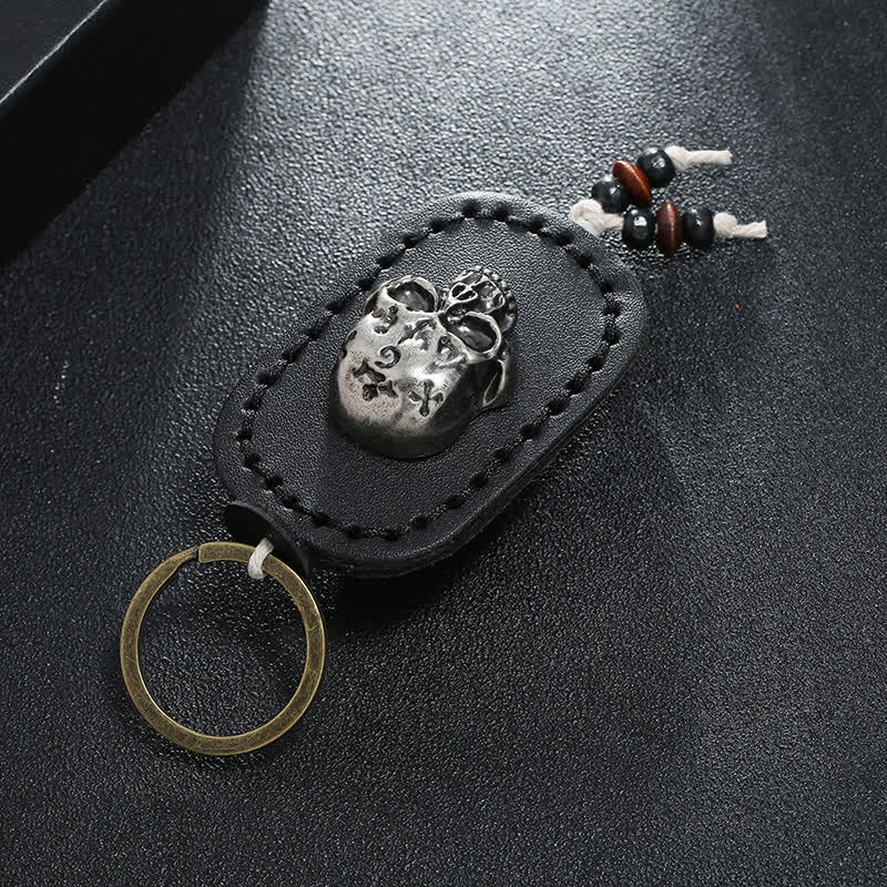 3D Punk Skull Decor Pendant Leather Keychain