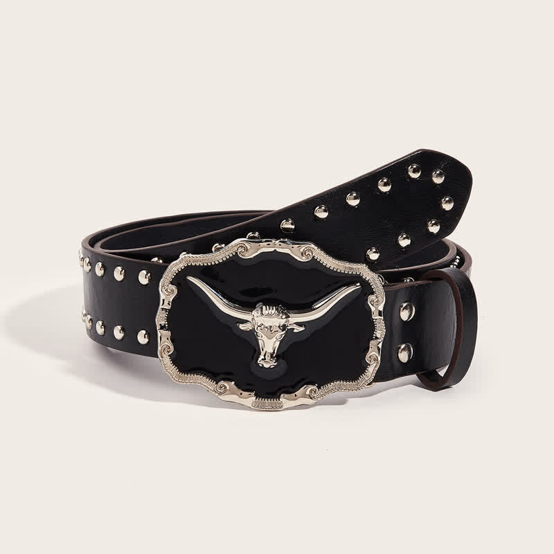 Men's Black Longhorn Bull Rivet Leather Belt – FloralTrip