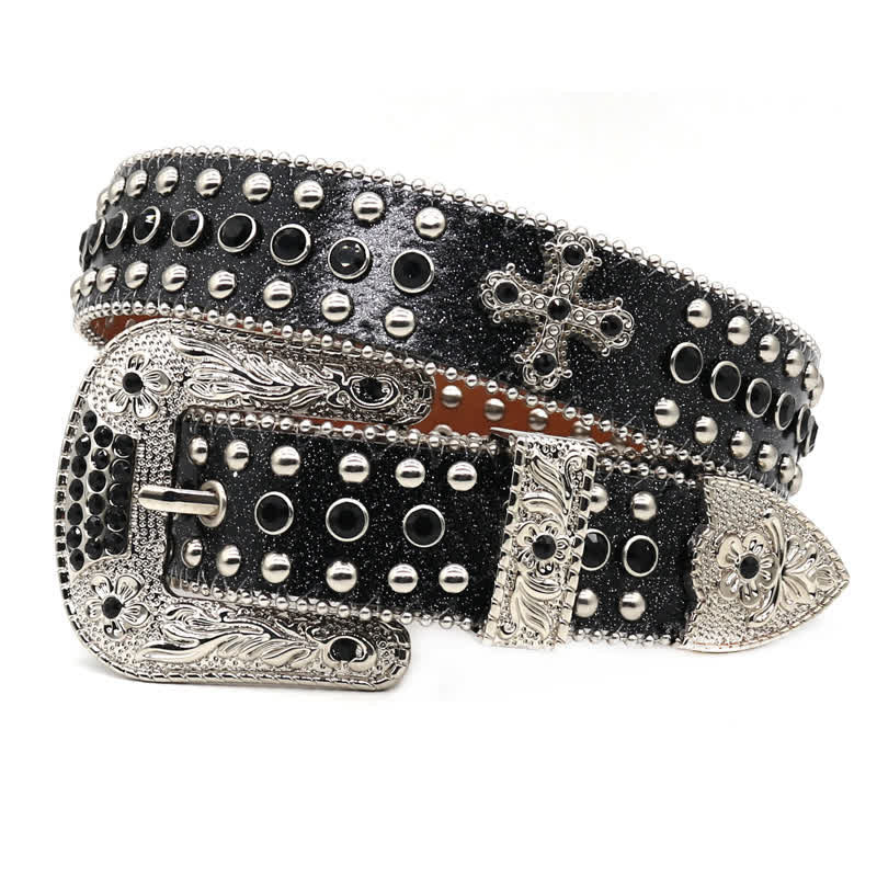 Western Bling Cross Rivet Studs Leather Belt