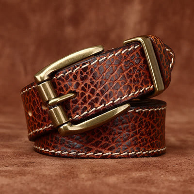 Retro Bison Skin Embossed Rugged Leather Belt