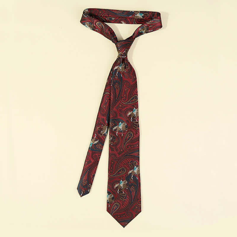 Men's Burgundy Horse Paisley Embroidery Necktie