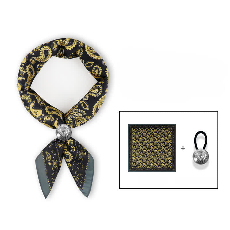 Luxurious British Style Paisley Square Scarf with Scarf Buckle