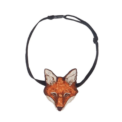 Women's Fox Head Embroidered Short Zipper Necktie