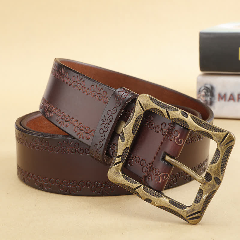 Floral Strap Rectangular Buckle Leather Belt