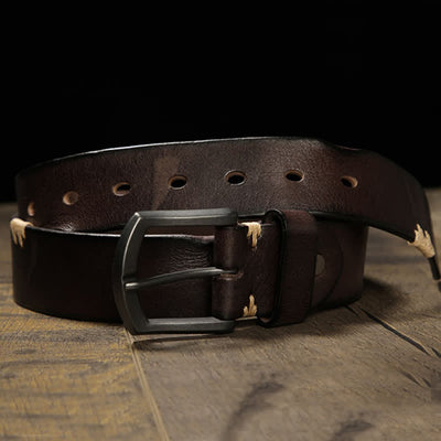 Men's Retro Stitches All-Match Jeans Leather Belt