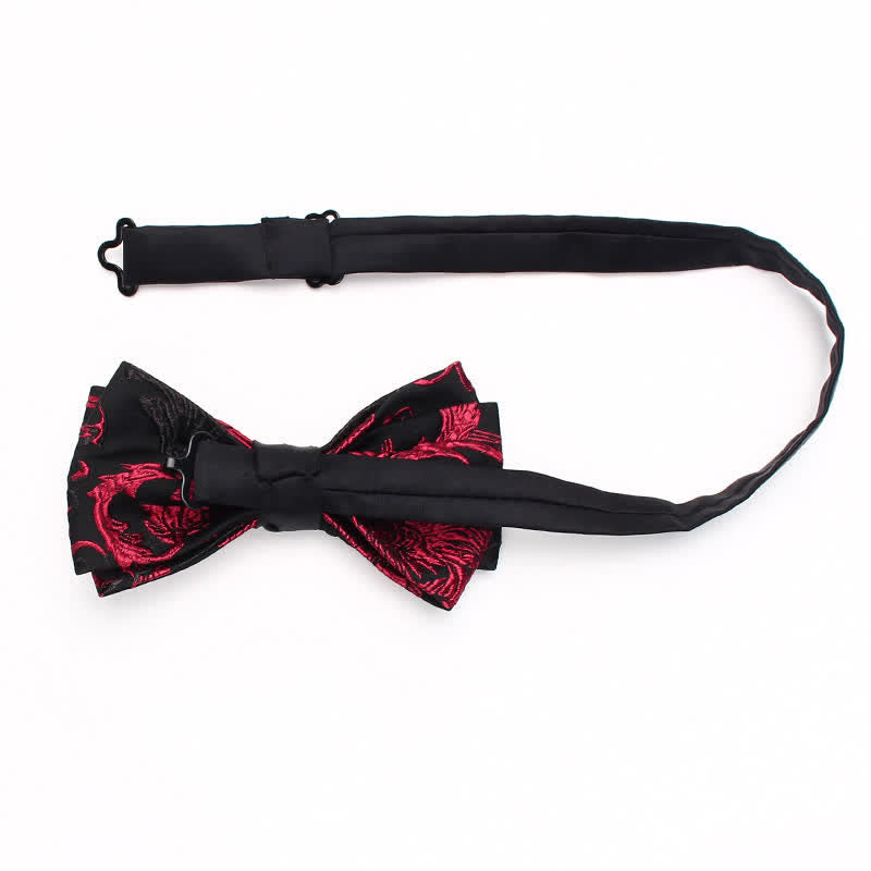 Men's Black & Red Vine Floral Pattern Bow Tie