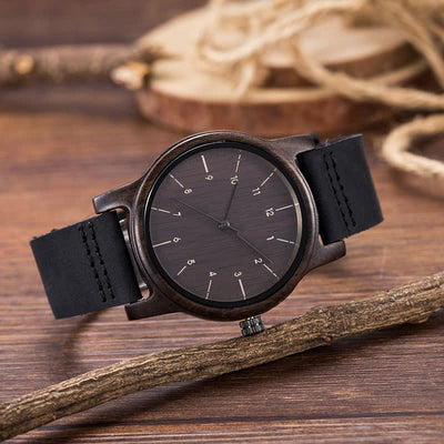 Men's Chic Leather Strap Lightweight Wooden Watch