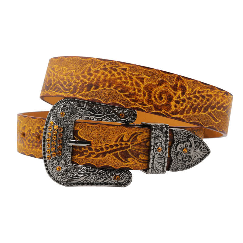 Men's Floral Buckle Embossed Dragon Leather Belt