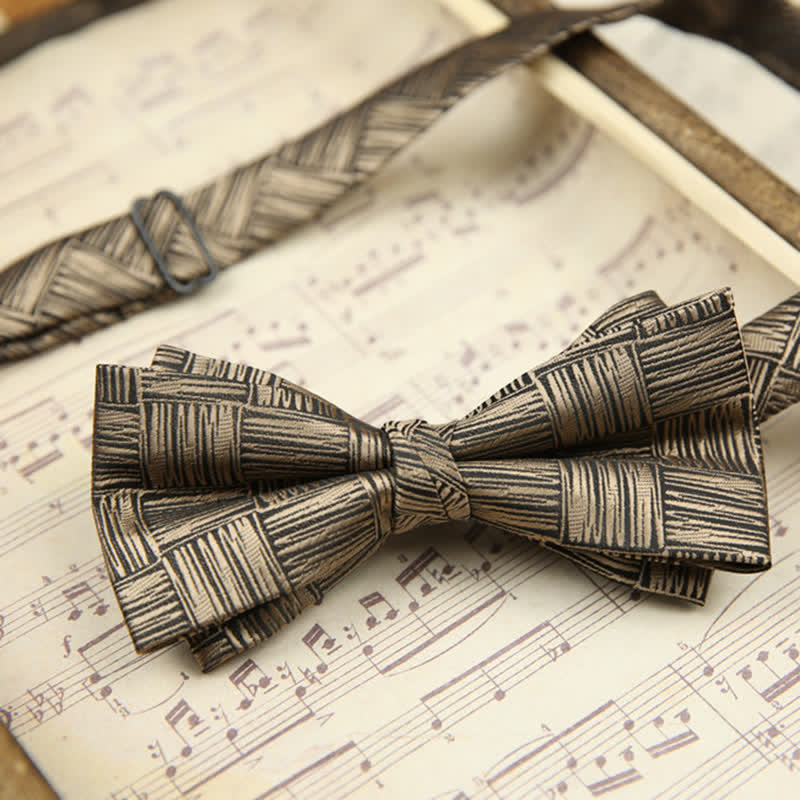 Men's Vintage Leaves Striped Twilled Bow Tie