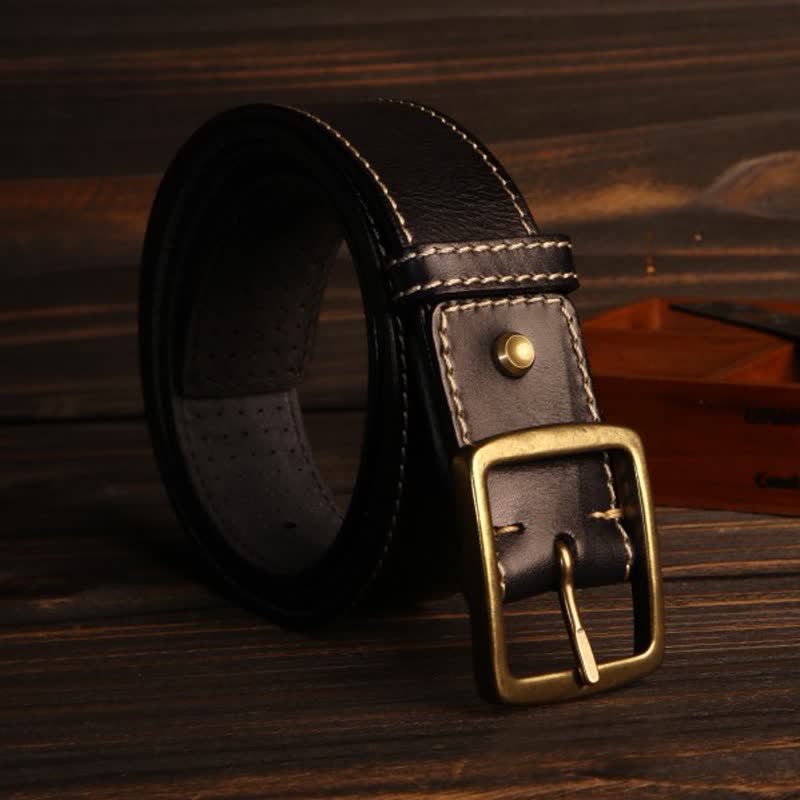 Men's British Style Hand-Stitched Perforated Leather Belt