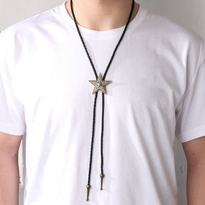 Vintage Natural Stone Star Pendant Necklace Bolo Tie