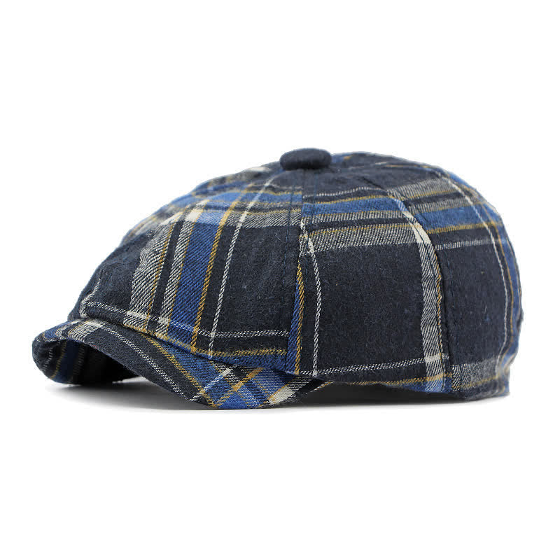 Classic Plaid Octagonal Stylish British Beret Hat