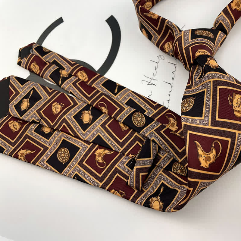 Men's Brown & Gold Magic Lamp Print Necktie