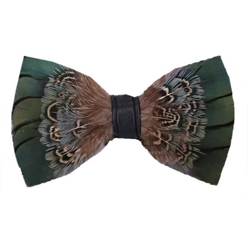 Forest Green Pheasant Feather Bow Tie with Lapel Pin