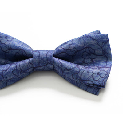 Men's Blue Flower Painting Double Layered Bow Tie