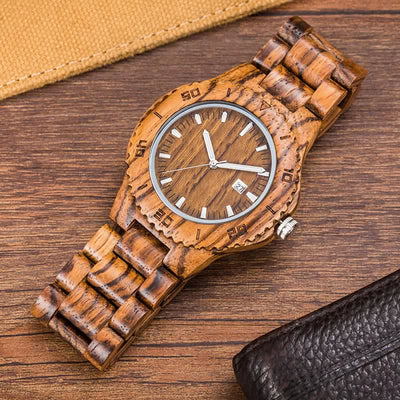 Men's Calendar Display Analog Quartz Wooden Watch