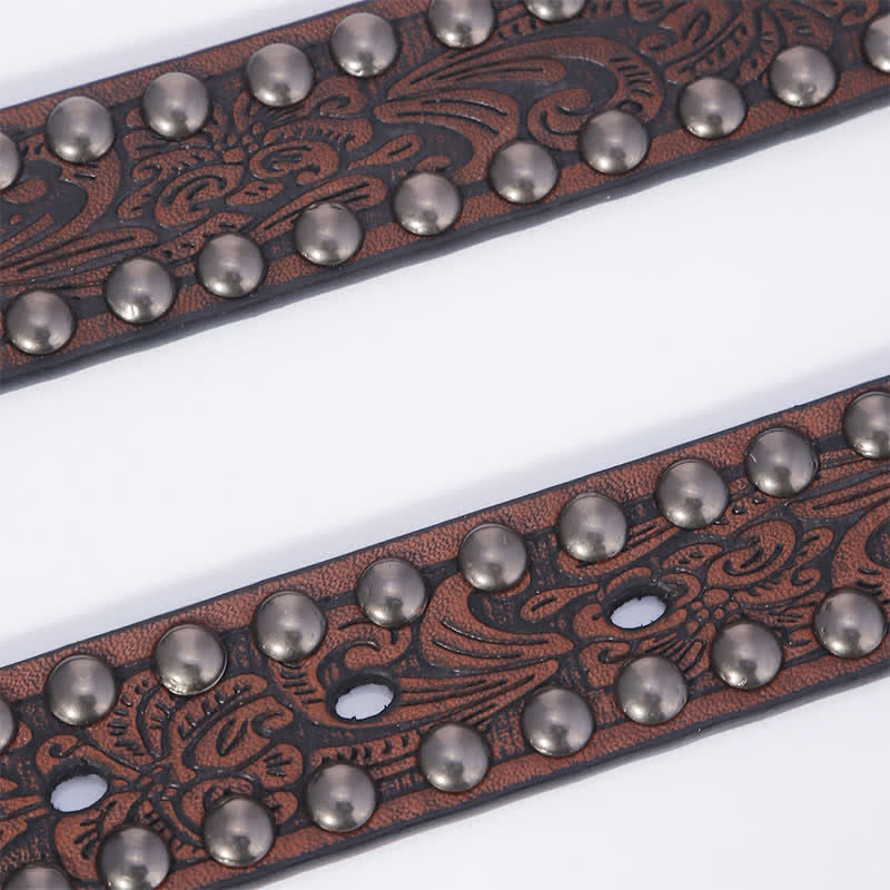 Women's Artistic Embossed Rivets Carved Design Leather Belt
