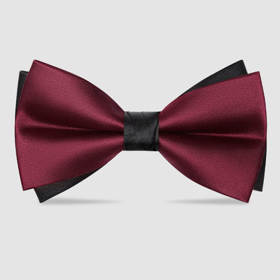 Men's Red Black Double-Layered Wedding Groom Bow Tie