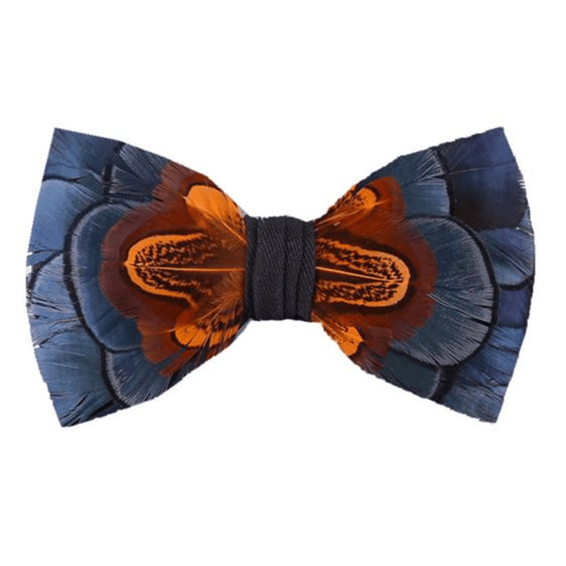 Navy & Rust Feather Bow Tie with Lapel Pin