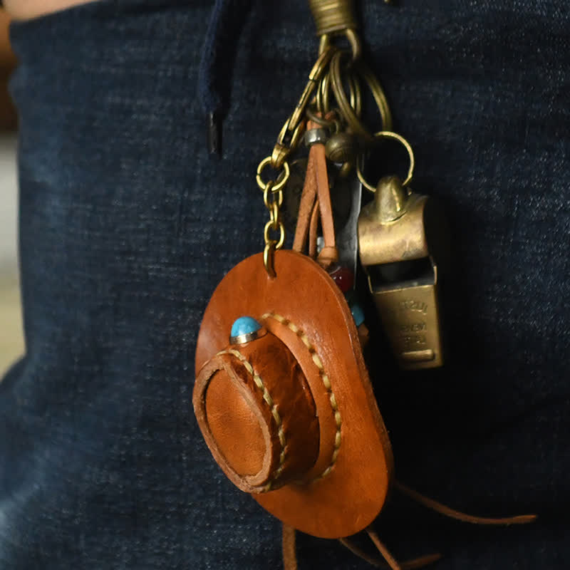 MIni Cowboy Leather Hat Handmade Keychain