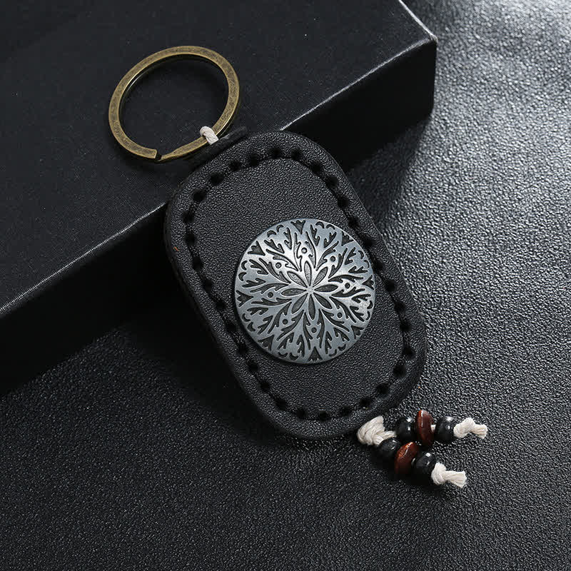 Round Flower Pendant Double Layer Leather Keychain