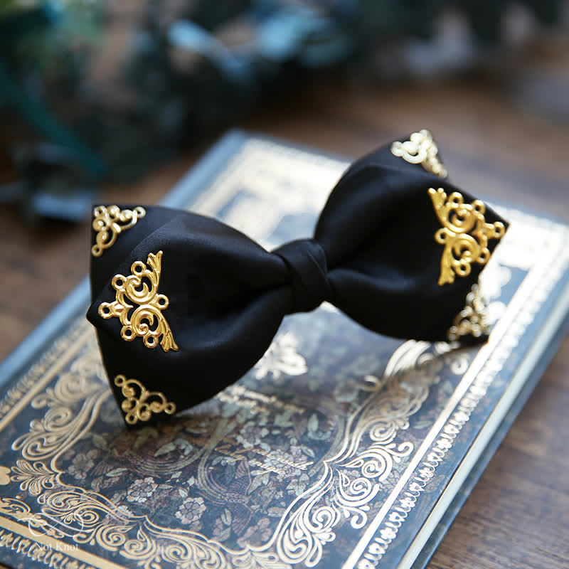 Men's Golden-Tipped Metal Wedding Bow Tie