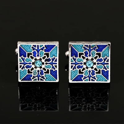 Men's Classic Blue Enamel Snowflake Cufflinks