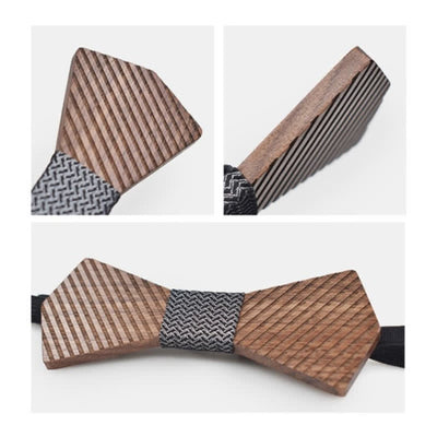 Men's Black Walnut Stylish Striped Wooden Bow Tie