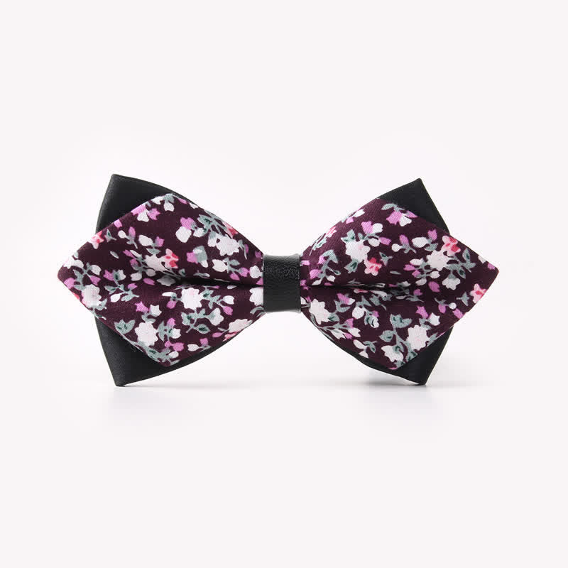 Men's Floral Double Layers Pointed Cotton Bow Tie