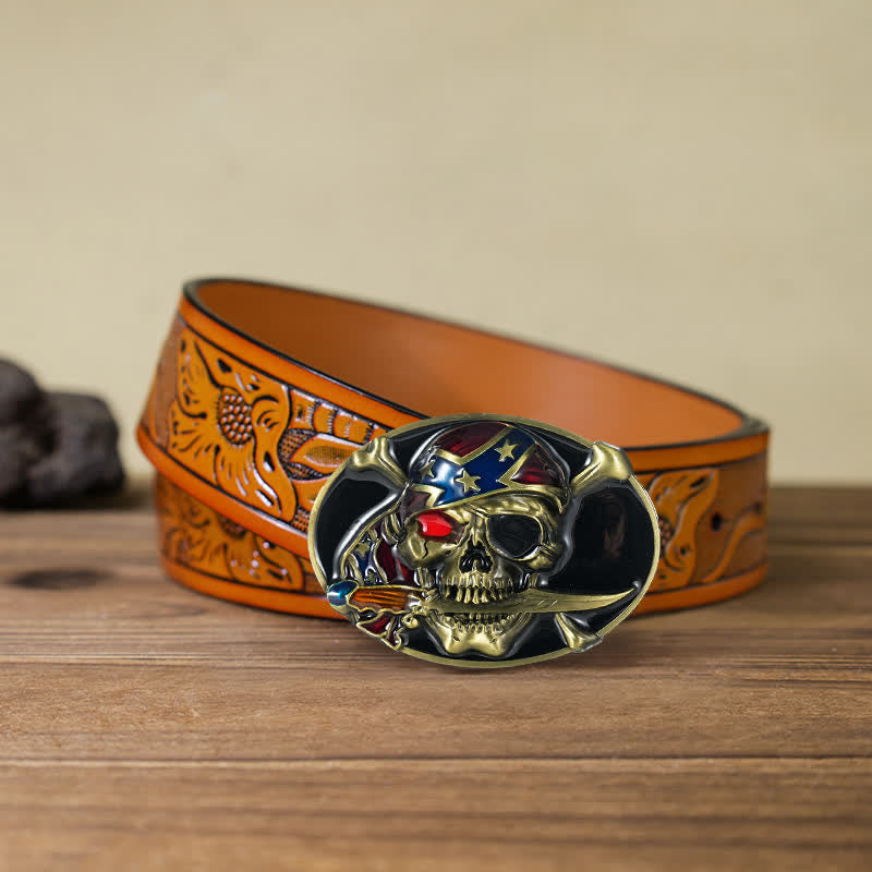 Men's DIY Pirate Skull Buckle Leather Belt