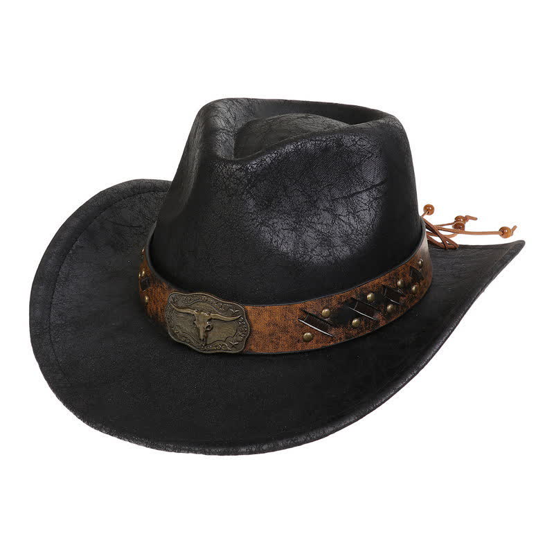 Longhorn Bull Vintage Imitation Leather Crack Cowboy Hat