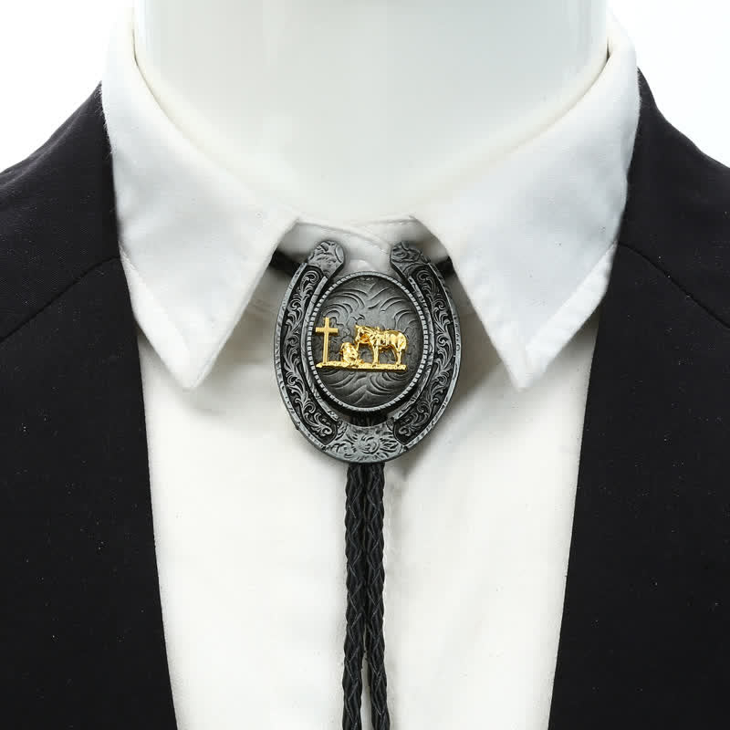 Delicate Animal Two Tone Horseshoe Shape Bolo Tie