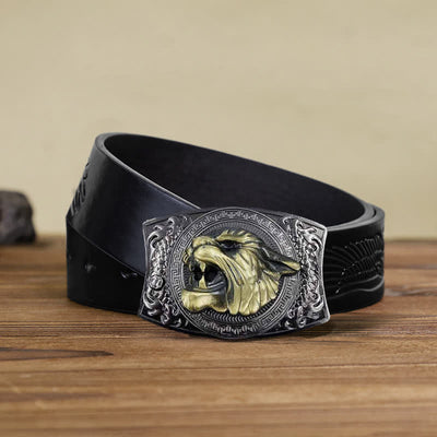 Men's DIY Tiger Hidden Folding Knife Leather Belt