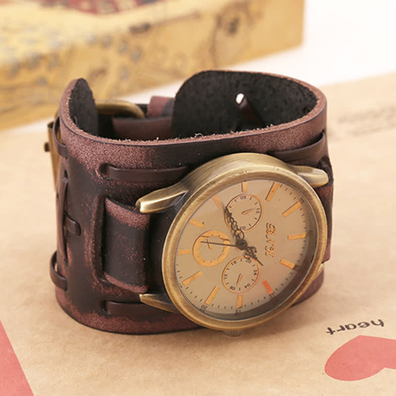 Men's Retro Cool Punk Weave Cuff Leather Watch