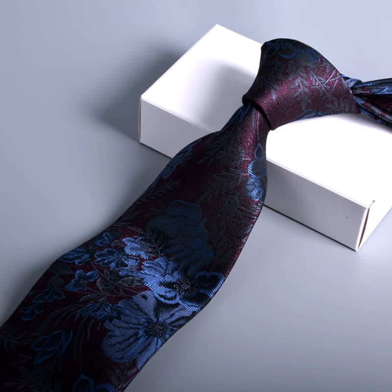 Men's Night Burgundy & Navy Wedding Flower Necktie