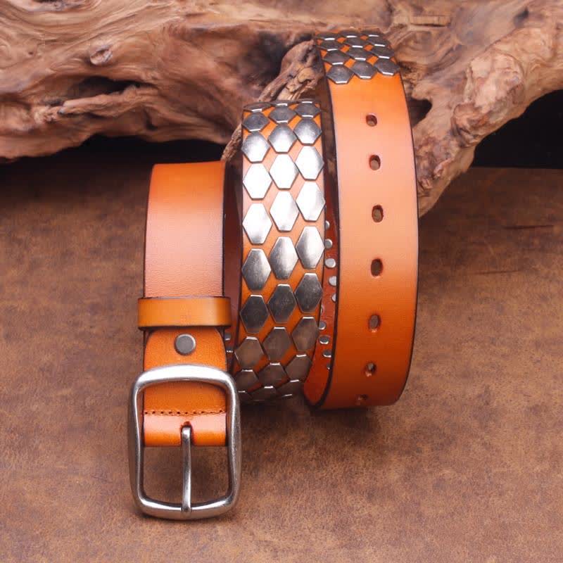 Men's Punk Fish Scale Flakes Rivets Leather Belt