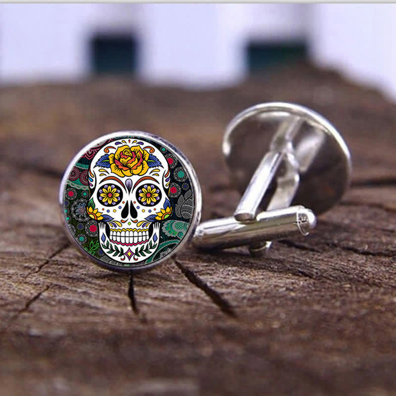 Men's Mexican Folk Art Sugar Skull Cufflinks