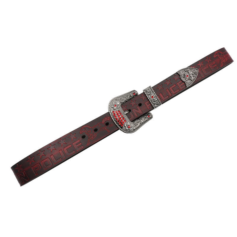 Men's Cowboy Pattern Carved Buckle Leather Belt