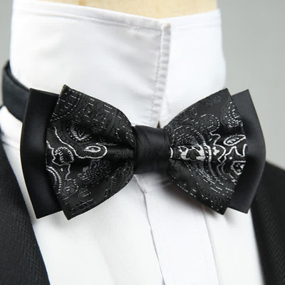 Men's Paisley Floral Double Layers Groomsmen Bow Tie