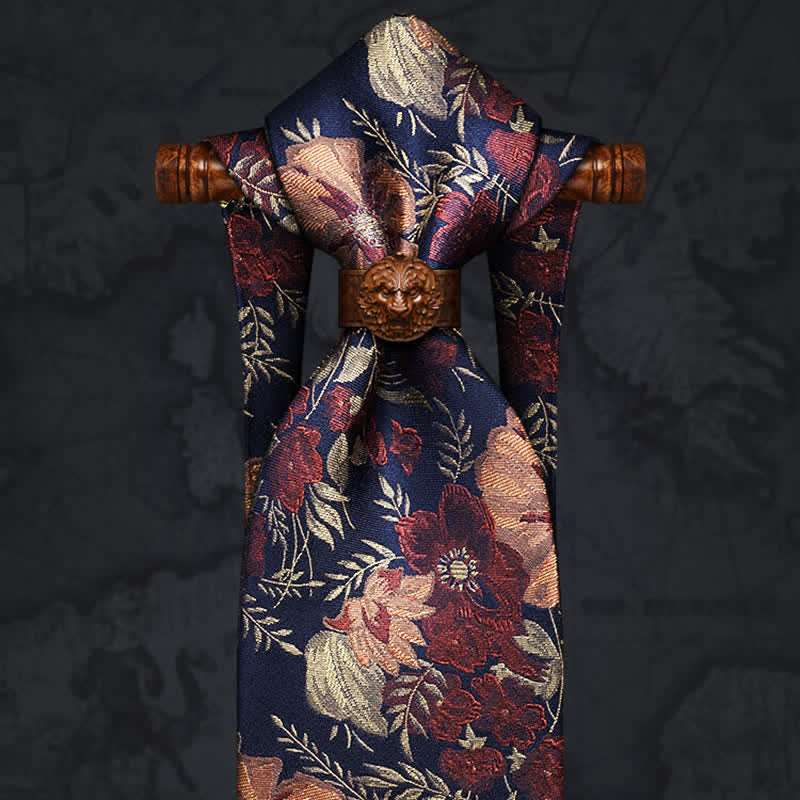 Men's Flower Embroidery Retro Blue Background Necktie