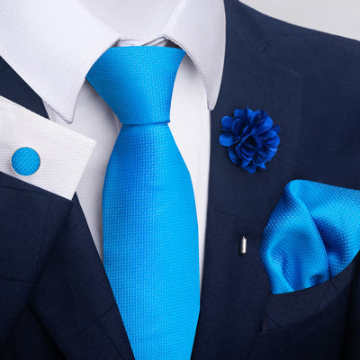 4Pcs Men's Blue Series Floral Striped Necktie Set
