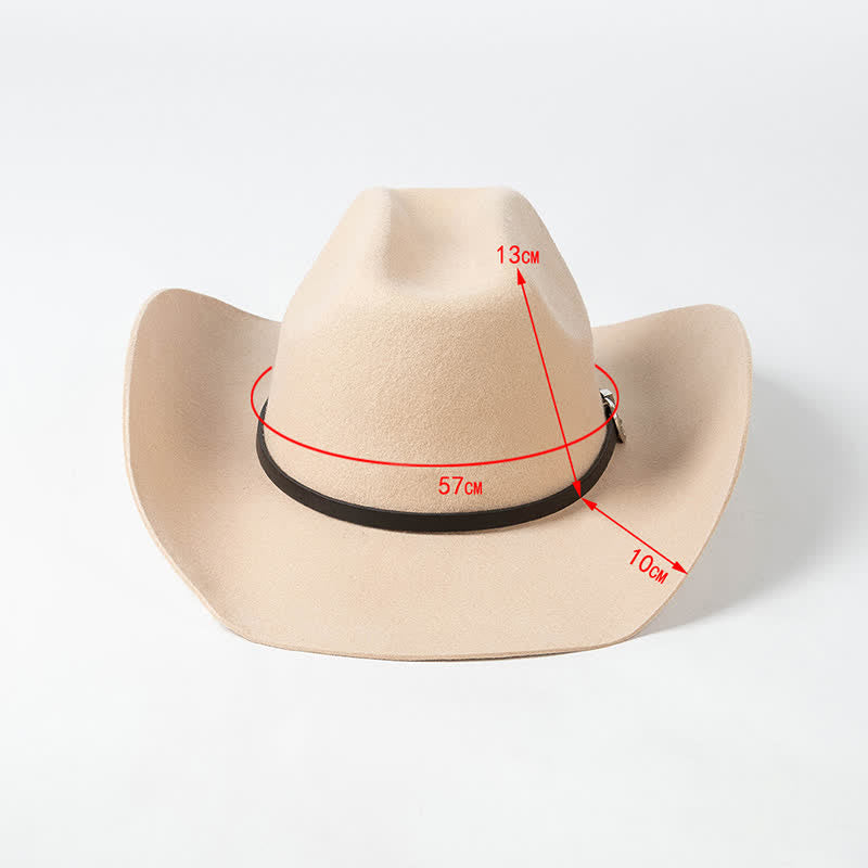 Various Solid Colors Black Leather Strap Cowboy Hat