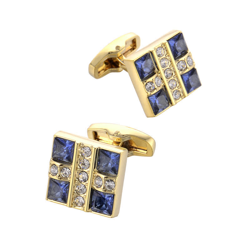 Men's Blue Crystal Rhinestone Gold Cufflinks