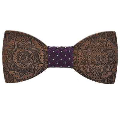 Men's Engraving Luxury Flower Wooden Bow Tie